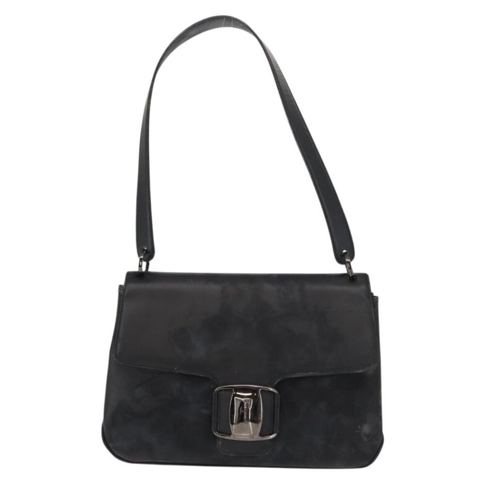 Salvatore Ferragamo Vala Shoulder Bag Leather Black Silver Auth gh1115 - Picture 2 of 16